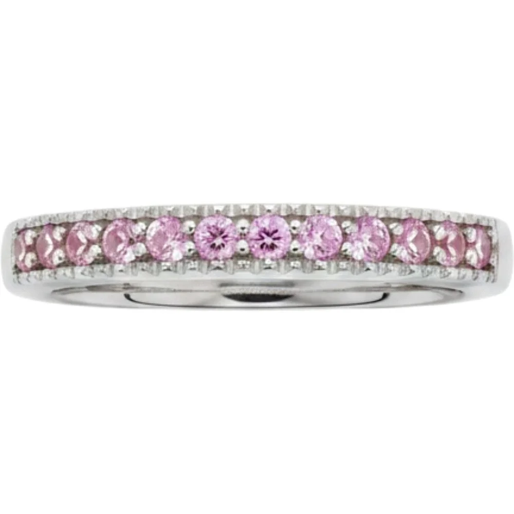 Sterling Silver 925 LJ Pink Stone Channel Set Stackable Band Ring Size 7.25